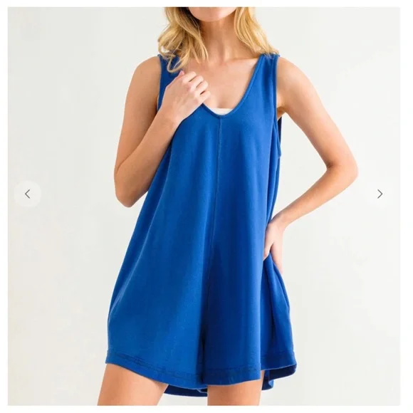 02 Boho V-Neck Sleeveless Romper with Roll-Up Hem - Picture 1 of 3